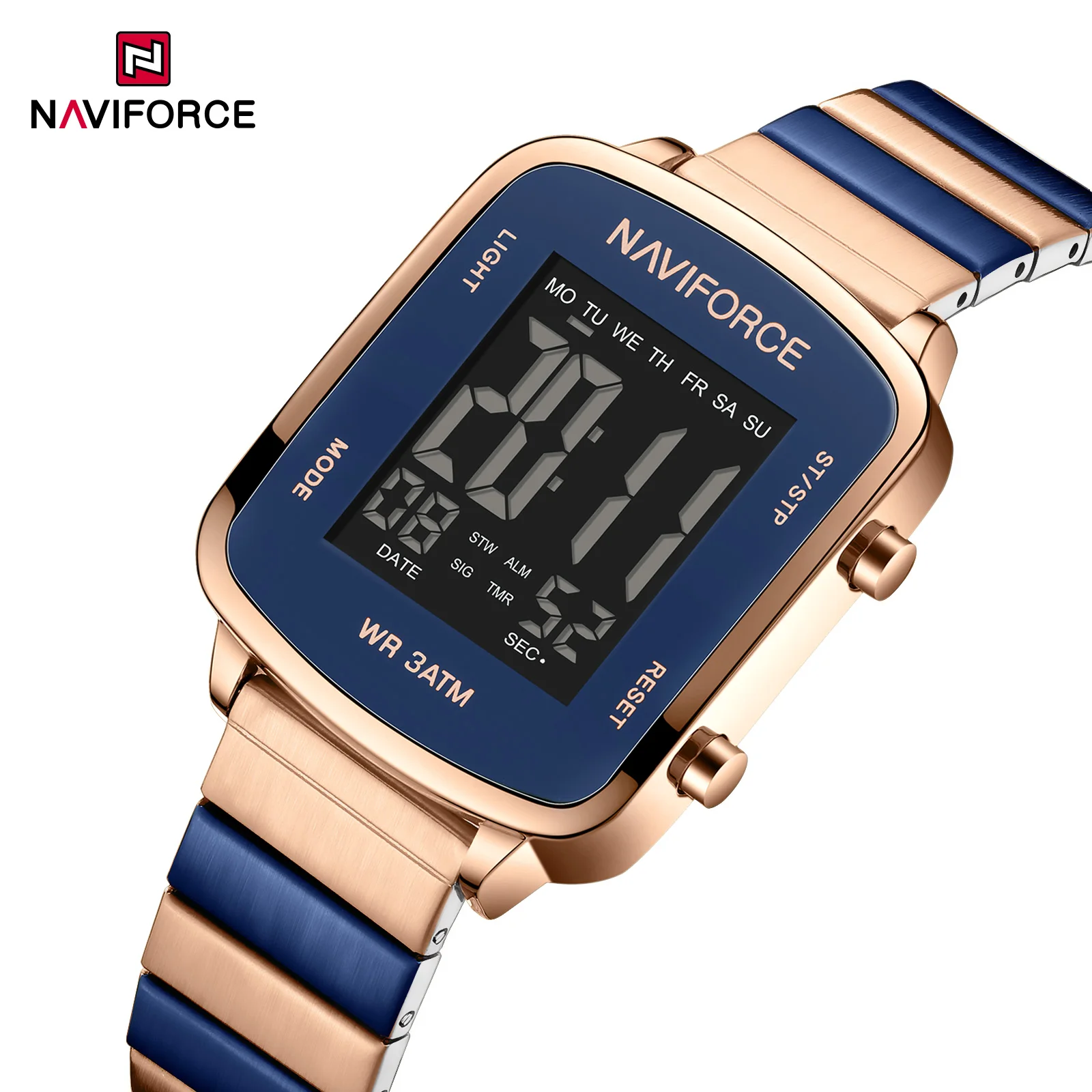 

NAVIFORCE 5058 модные спортивные женские электронные часы с простым календарем и датой, водонепроницаемый стальной ремешок, повседневные женские цифровые часы