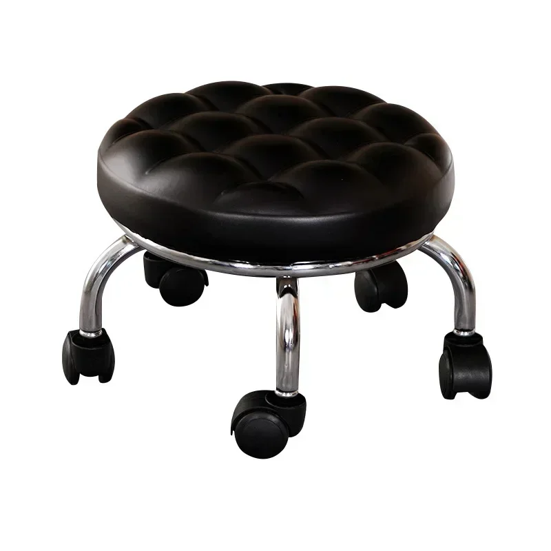 Aluminum Pulley Stool Low Round Stool with Wheels Creative Home Back Chair Lazy Housework Bench Portable Household
