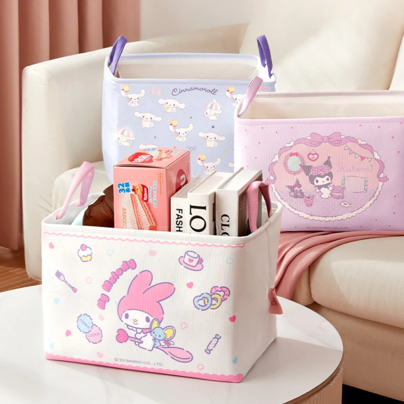 Kawaii Hello Kitty Cinnamoroll Large Storage Case Sanrio My Melody Foldable Storage Basket Kuromi Boxes Desktop Organizer Bins