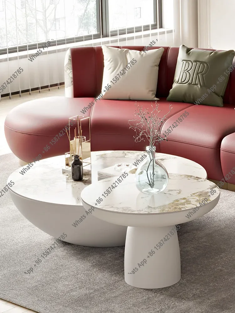 X25 Italian Minimalist Modern Rock Slab Coffee Table, Large Flat-layer Italian Light Luxury Marble Round Table