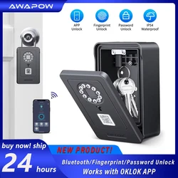 Awapow Bluetooth Password Key Box Anti Theft Fingerprint Key Lock Box Security Outdoor Waterproof Wall Mounted Works with OKLOK