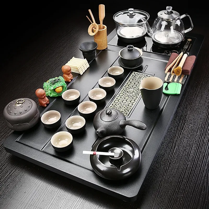 

Wooden Serving Tea Tray Decorative Accessories Luxury Drainage Tea Tray Kitchen Living Room Hospitality Bandejas Home Products