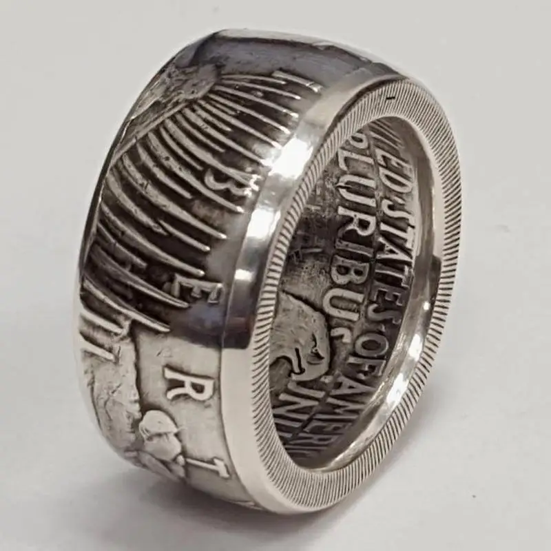 925 sterling silver American fashion Morgan silver dollar coin men's ring retro alternative texture commemorative jewelry gift