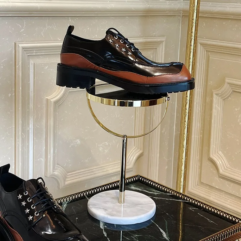 JINIWU 2026 Autumn Winter Men Derby Shoes Special‑Shaped Sole Wear‑Resistant Handmade Black Brown Color Block Lace‑up men Shoes