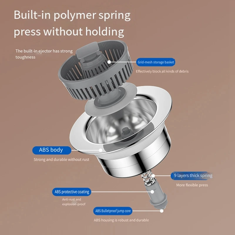 Kitchen Filter Sink Sink Strainer Drain Basket Stopping Blockage Bouncing Core Leak-Proof Plug