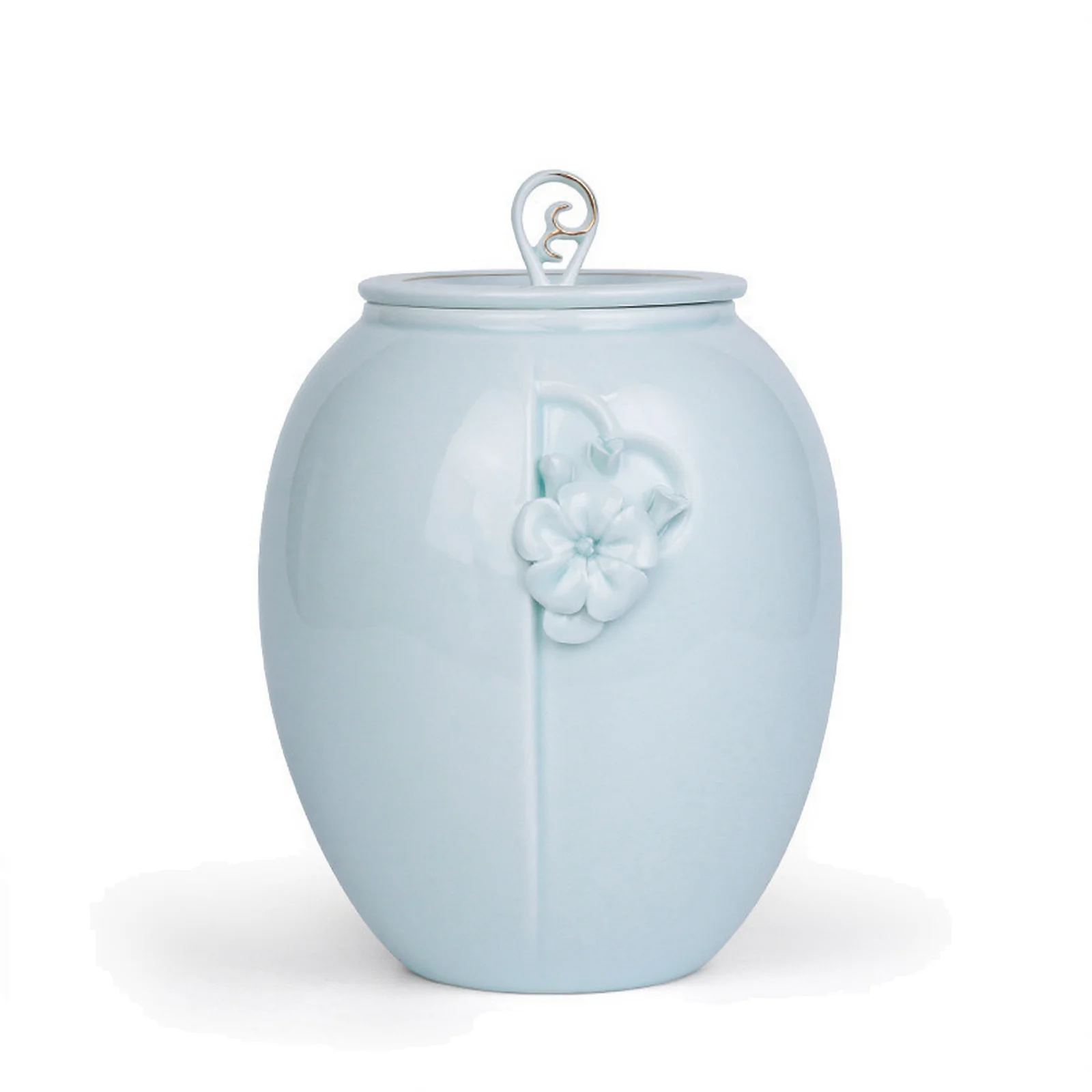 Ginger Jars Chinese Pickle Jar Green Urn Tea Canister Crafted With Stunning 3D Flowers Made Ceramic
