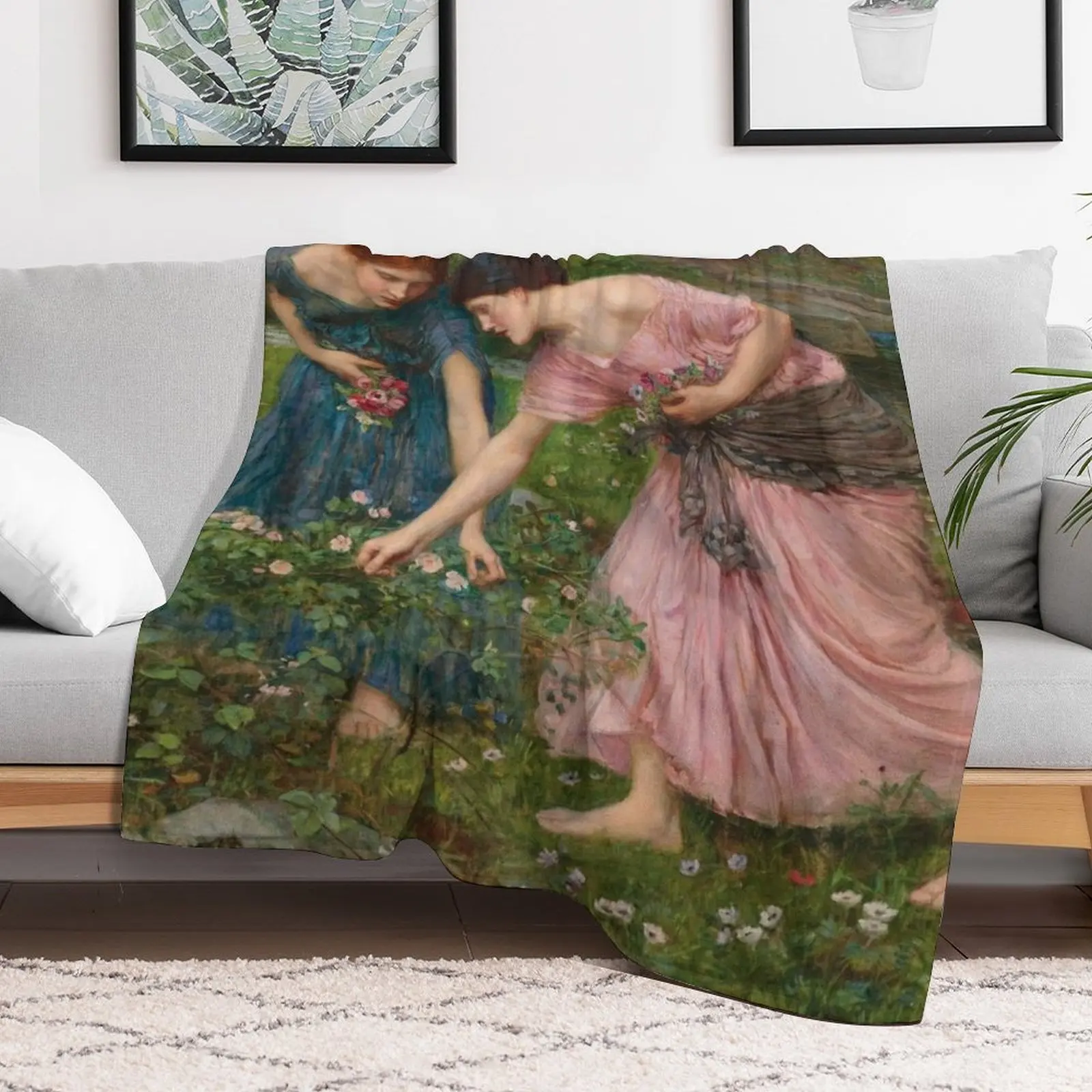 John William Waterhouse - Gather Ye Rosebuds Throw Blanket Luxury Soft Plush Plaid Blankets