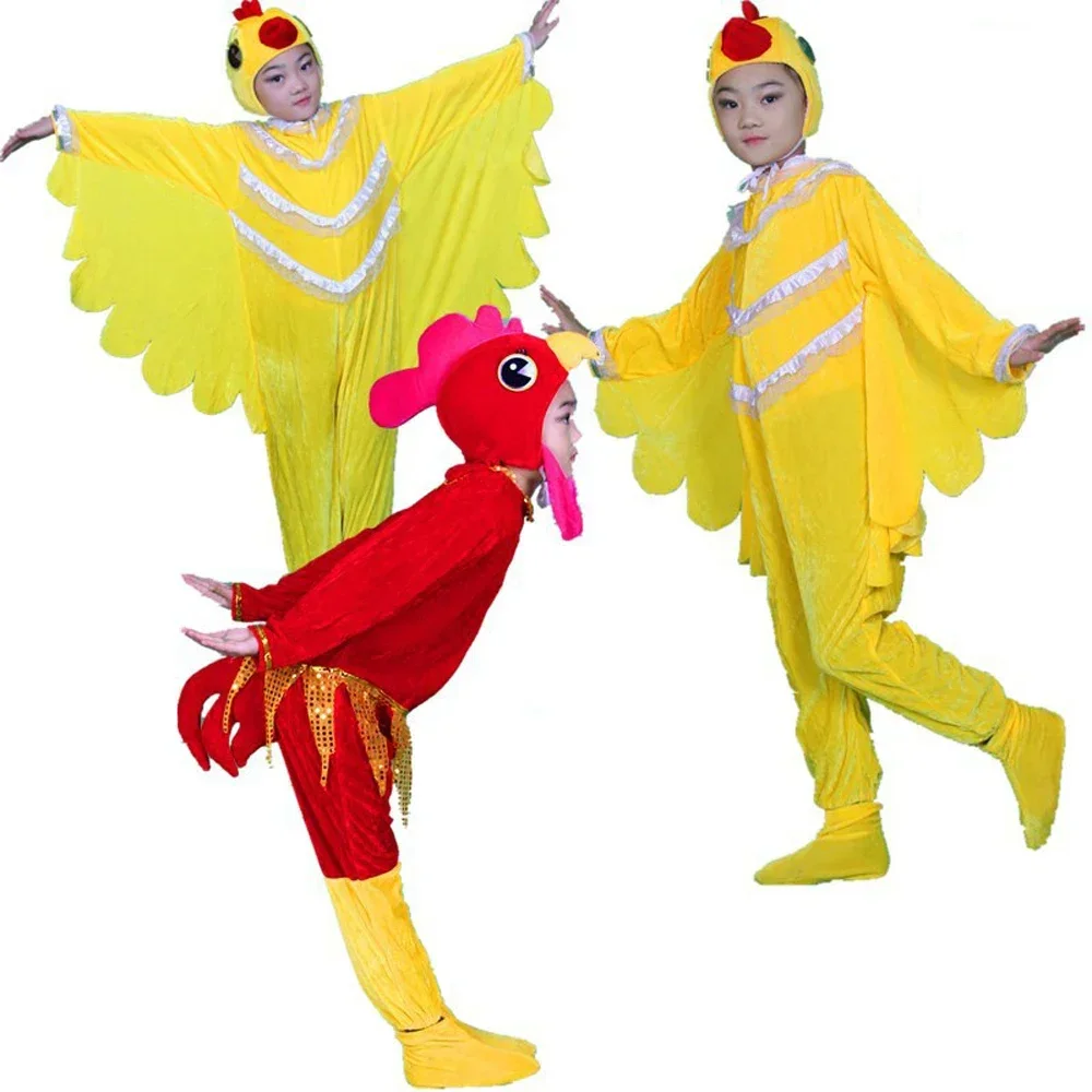 Kids Cos Clothing Boys Girls Stage Animal Cos Costumes Cock Hen Chick Party School Performance Drama Wear Set