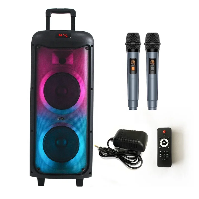 Hot Selling 2023 Dual 8 Inch Trolley Speaker Outdoor Party Speaker With BT USB MIC Wireless Big Bass and Good Sound Portable