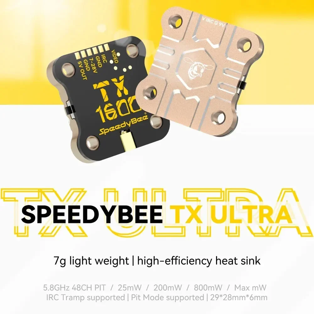 

SpeedyBee TX ULTRA TX1600 5,8 ГГц 48 каналов 1,6 Вт FPV VTX Высокоэффективный радиатор 2-6S LIPO 20X20 мм для FPV дронов дальнего действия