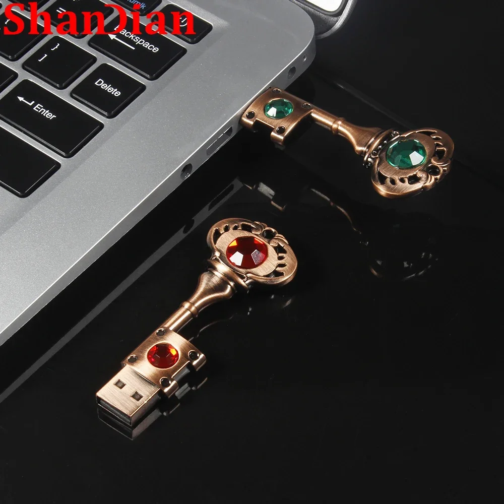 

SHANDIAN Metal High speed USB heart key usb flash drive copper love pendrive 32GB pen drive memory stick U disk fashion Gifts