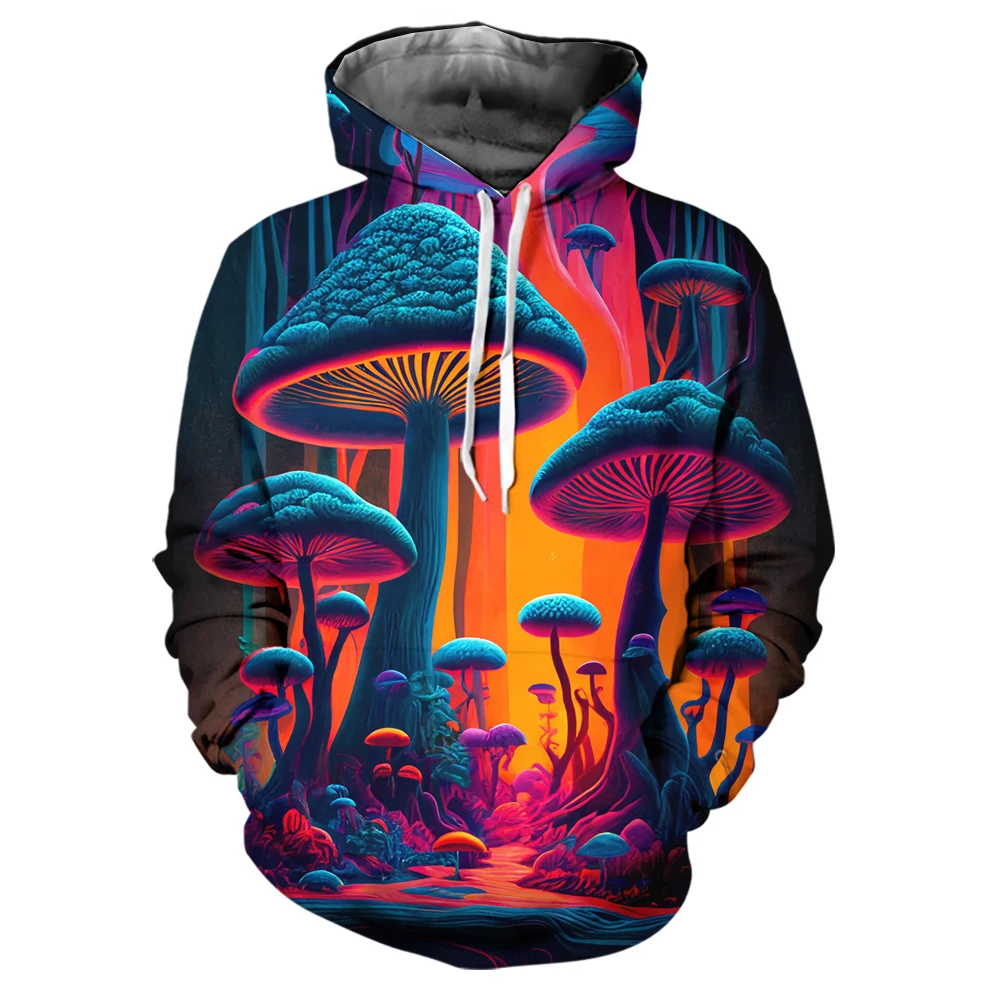 Unisex 3D impresso cogumelo Hoodie, padrão de planta, pulôver casual, mangas compridas, floresta moda top, alta qualidade