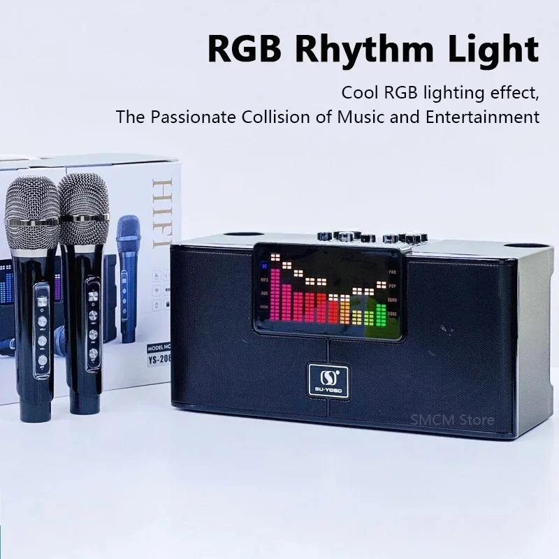 مكبر صوت لاسلكي محمول بتقنية البلوتوث RGB ، صندوق الصوت ، W ، طاقة عالية ، إيقاع ، ضوء ، ميكروفون ، عائلة ، كاريوكي ، مضخم صوت ،