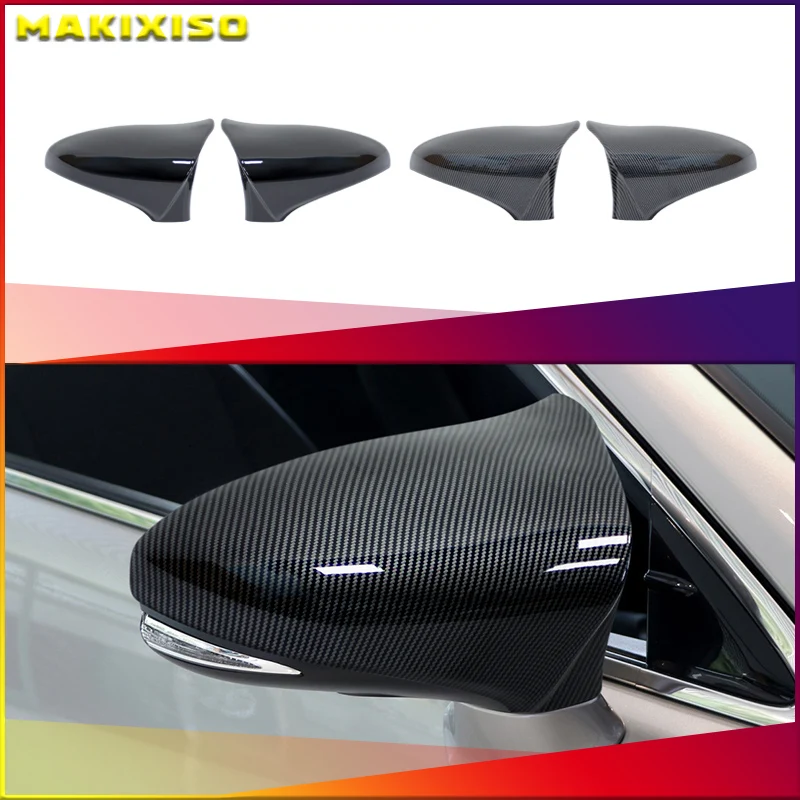 A Pair for LEXUS IS200 300 350 ES GS RC M Horn Style Carbon Fiber Glossy Black Wing Rearview Mirror Cover Cap Case Trim