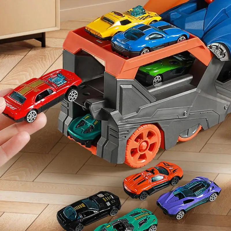 Dinosaur Car Toy Inertial Sliding Dino Car Truck Track Toy Funny Dino Truck Toy With 6 Racing Vehicles For Over 3 Years Old Boys