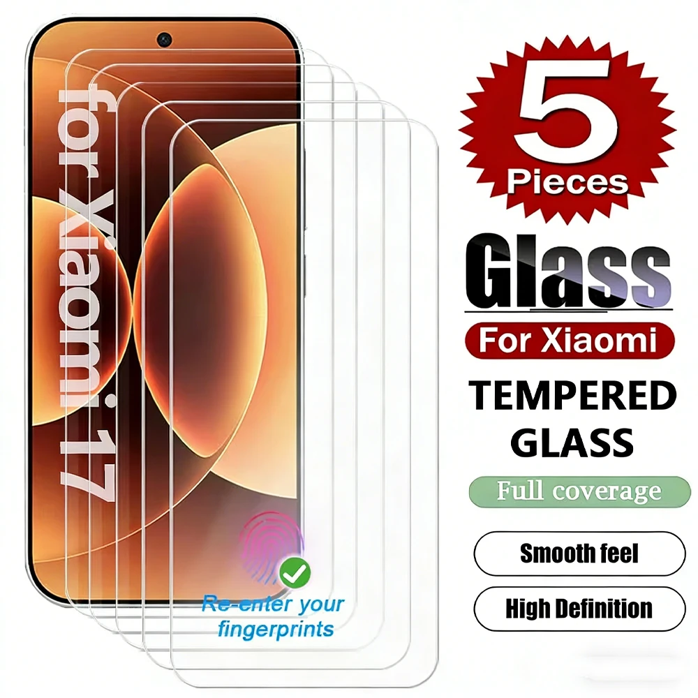 

1-5pcs HD Fingerprint Unlock Screen Protector For Xiaomi 17 Pro Max 17 17 15 Tempered Glass Full Cover