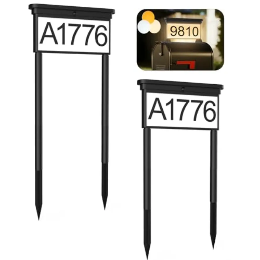 

New Upgraded Solar Address SignDouble Sided Glow House Numbers with Auto On/Off -Color ing Mailbox Number Plaque Waterproof Dua
