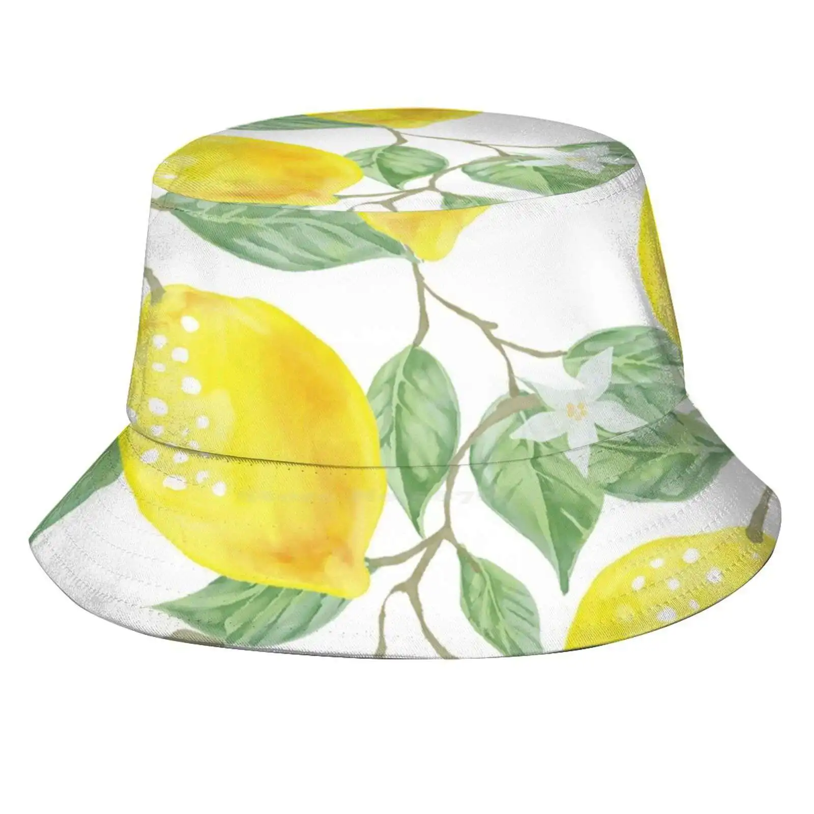 Lemon Print Sun Cap Fisherman Hat Bucket Hats Lemon Pattern Seamless Fruit Fresh Bright Colors Home Décor Coffee Tablet Cases