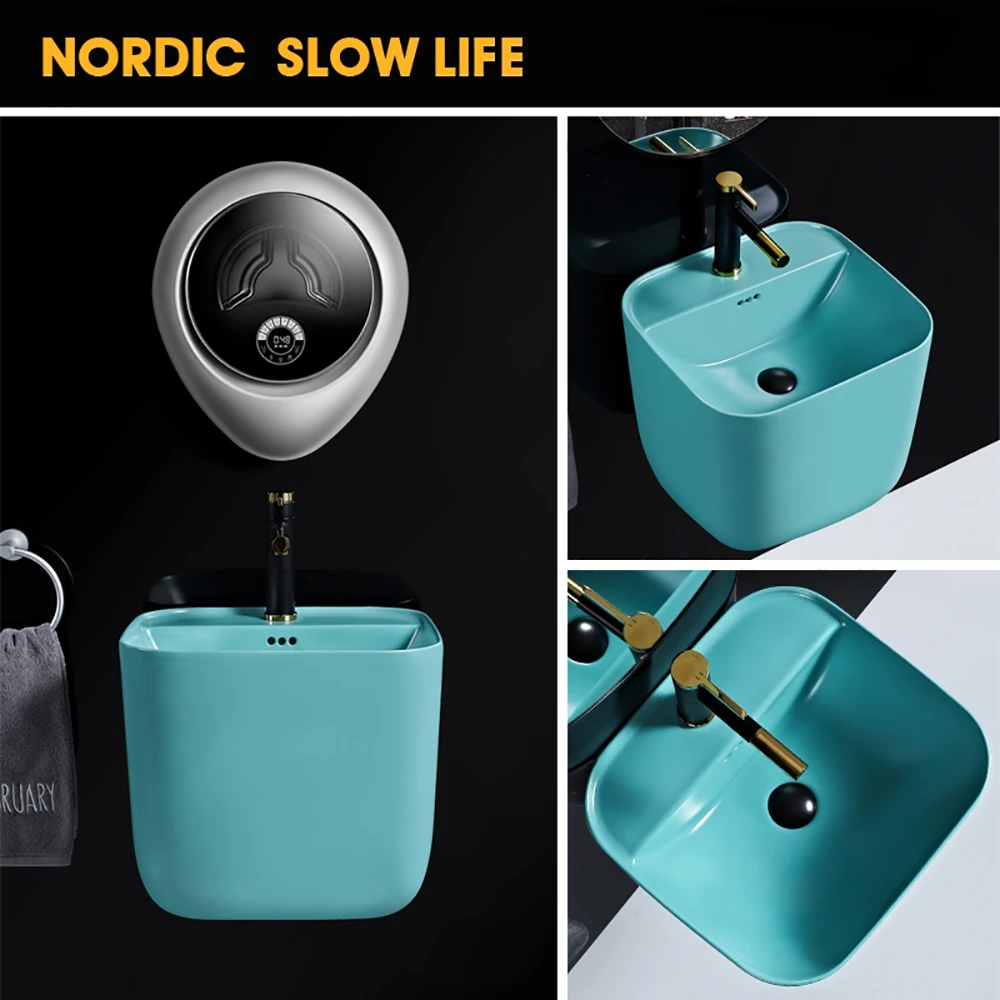 Matte Color Ceramic Wall Hung Basin Bathroom Hanging Wash Sink Wall Mounted Face Basin For Small Apartment Hotel Restroom