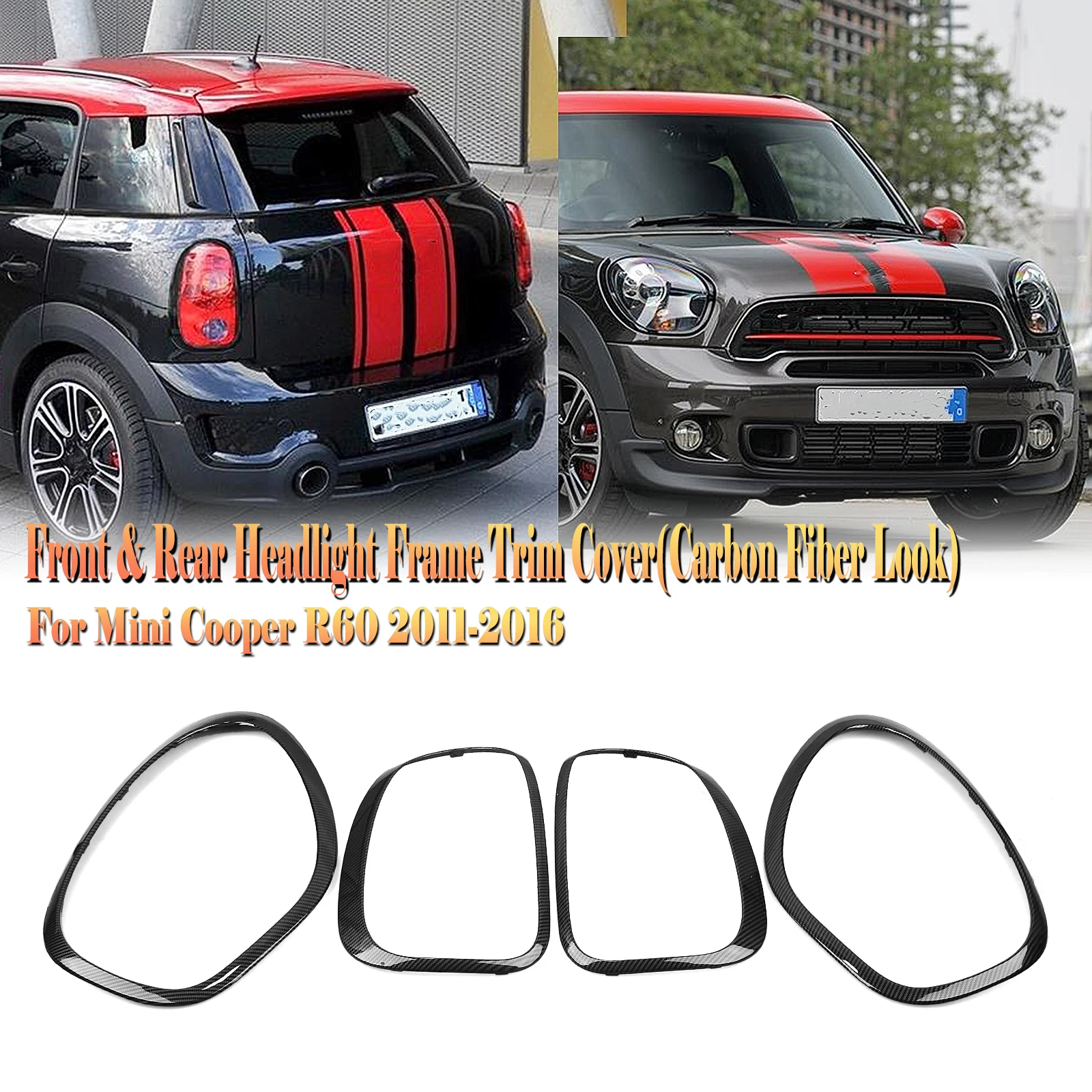 Front Head Light+Rear Lamp Cover Frame Trim For MINI Cooper Countryman R60 Models 2011-2016 Headlight Headlamp Taillight Bezel