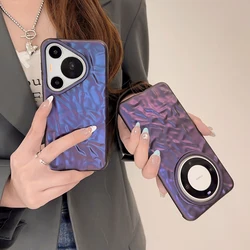 Laser Dark Purple Soft Phone Case For Huawei P40 P50 P60 Pura 70 Ultra Mate 80 70 30 40 50 60 Pro Plus 3D Folded Pleats Cover