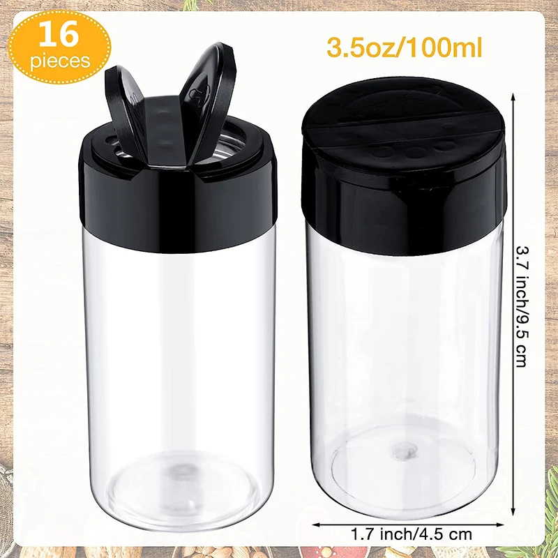 LMETJMA Clear Plastic Spice Jar with Shaker Lids Kitchen Seasoning Containers for Kitchen Storing Spice Powders JT198