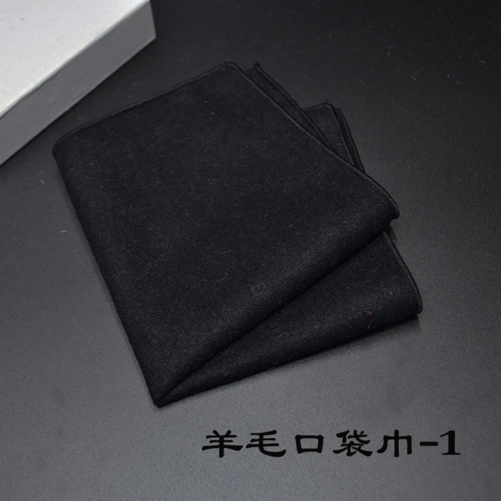 23*23CM New Vintage Wool Pocket Square Plaid Black Handkerchief Men\'s Business Suit Tie Accessories Scarf Hankies Tuxedo Cravat