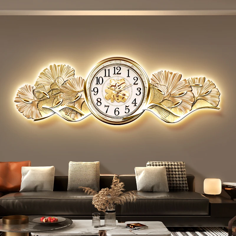 

Golden Art Mural Lamp LED Shine Wall Clock Interior Aesthetic Silent Minimalist Wall Watch Nordic Digital Wall Clock Home Decor