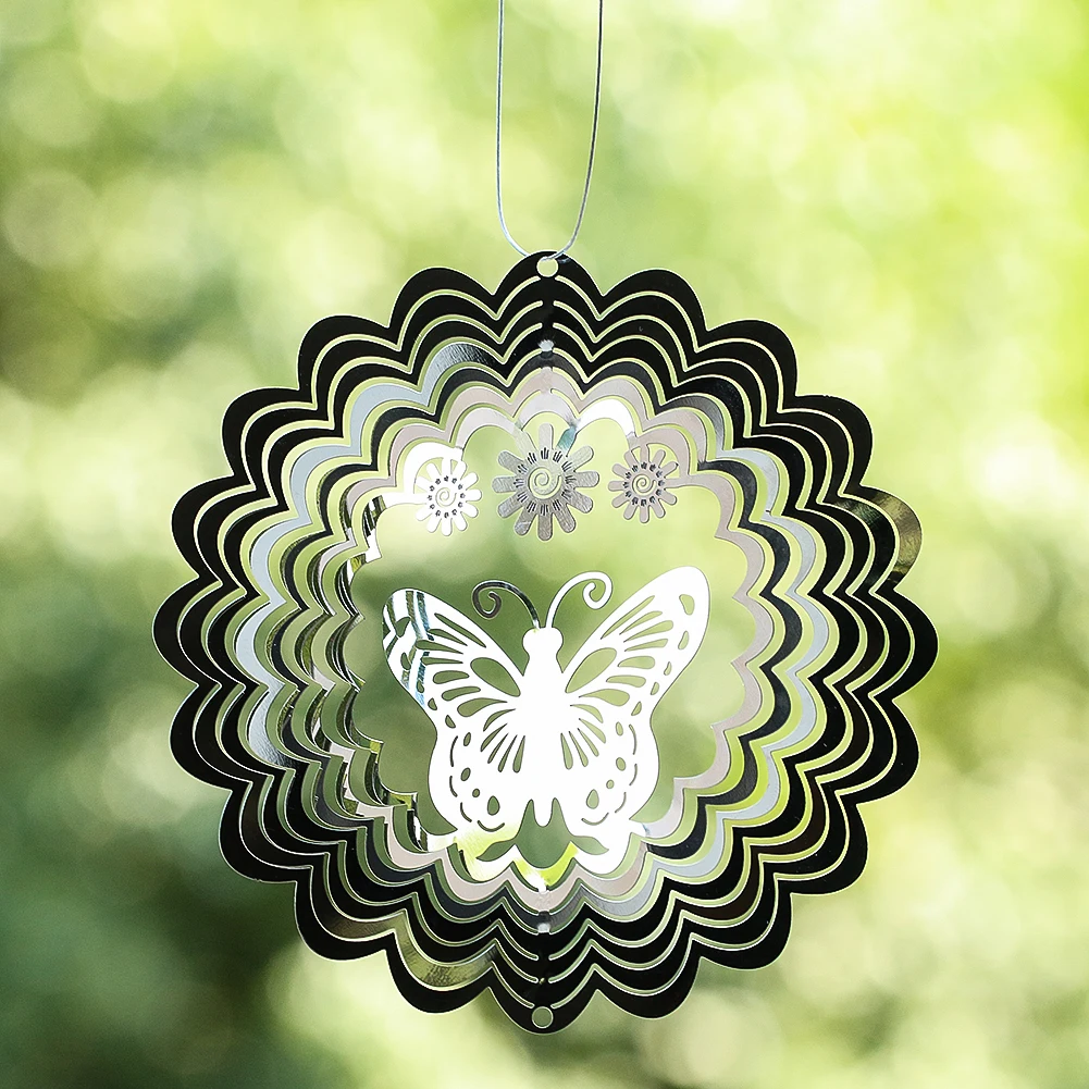 Rotating Butterfly Wind Spinner Catcher Stainless Steel Mirror Reflection Wind Chimes Bird Deterrent Yard Garden Hanging Decor