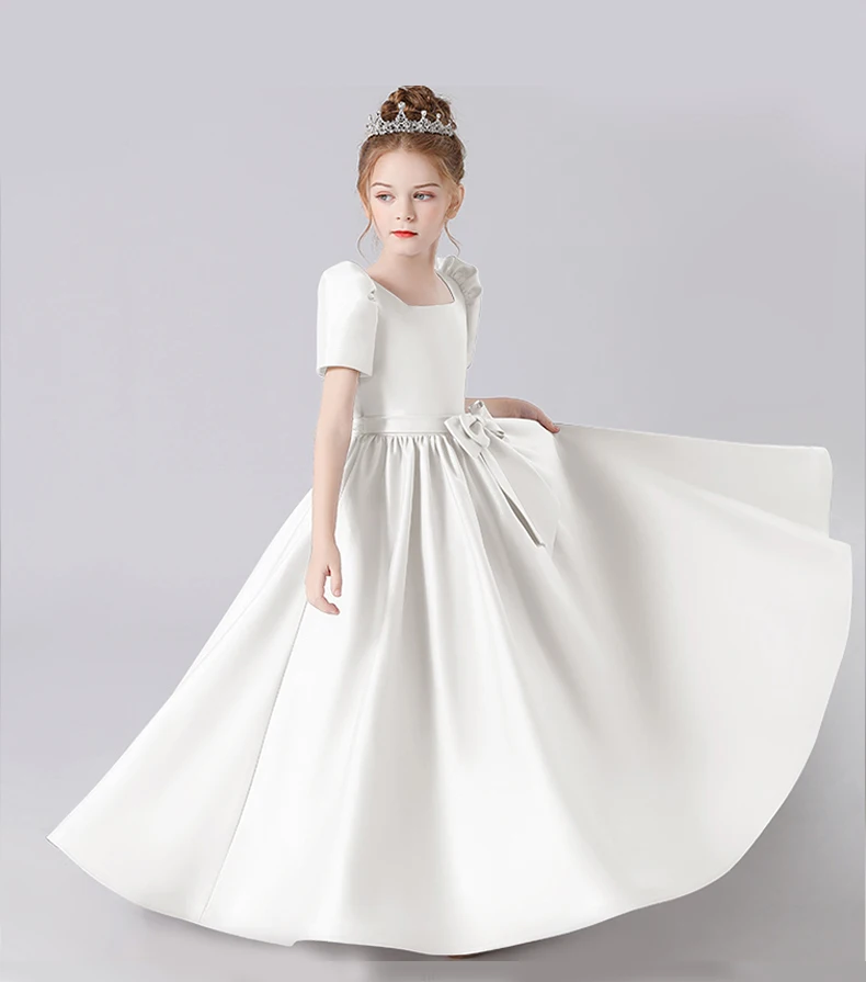 Robe de soirée en satin pour filles, robe de Rh, robe de princesse, longueur au sol, robe de demoiselle d'honneur, style scoop au dos, nouveau banquet élégant, quoi que ce soit