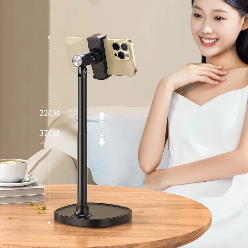 Aluminum Phone Stand Overhead Mount Adjustable Height Live Streaming Holder for Video Recording Desk Filming