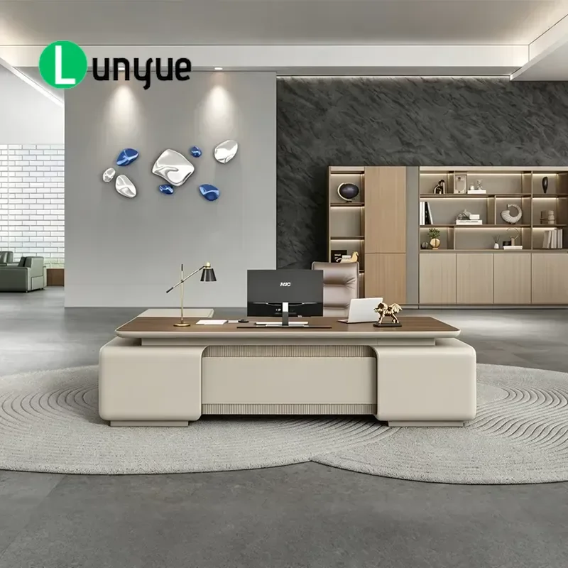 Custom Adjustable Granular Panel Ergonomic Modular L-Shaped Large Luxury Modern CEO Executive Desk for Office Buildings