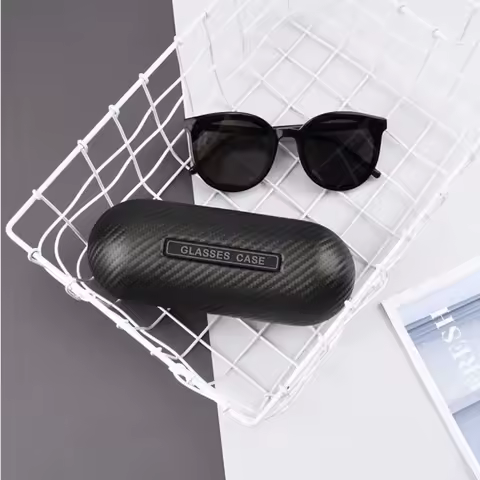 Fashion Black Leather Sunglass Case Carbon Fiber Resist Compression Eyewear Case Hard Shell Glasses Box Outdoor
