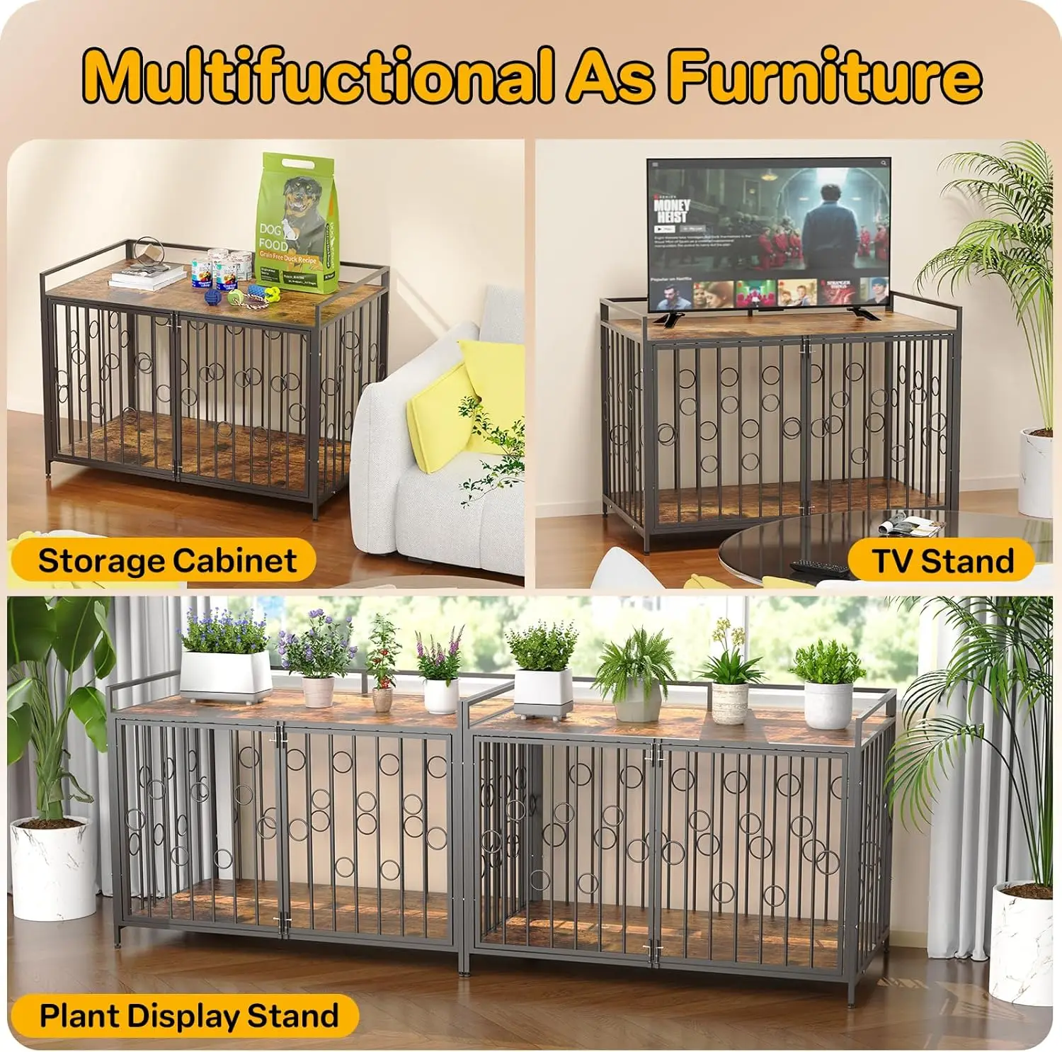 أثاث على شكل صندوق للكلاب مع سطح طاولة، قفص كلب عالي التحمل مقاس 38/42/48 بوصة للديكور، بيت كلب مقاوم للهروب داخلي للأطفال الصغار