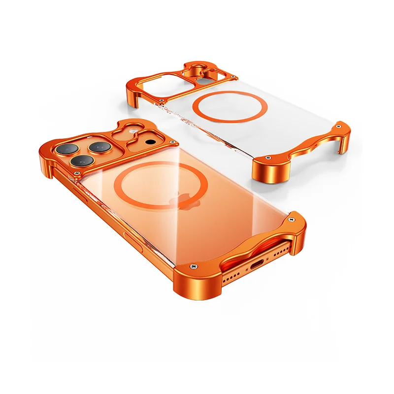 

Magnetic Alien Aluminum Alloy Borderless Phone Case For iPhone 17 Air 15 16 17 Pro Max Wireless Charging Metal Hyaline PC Cover