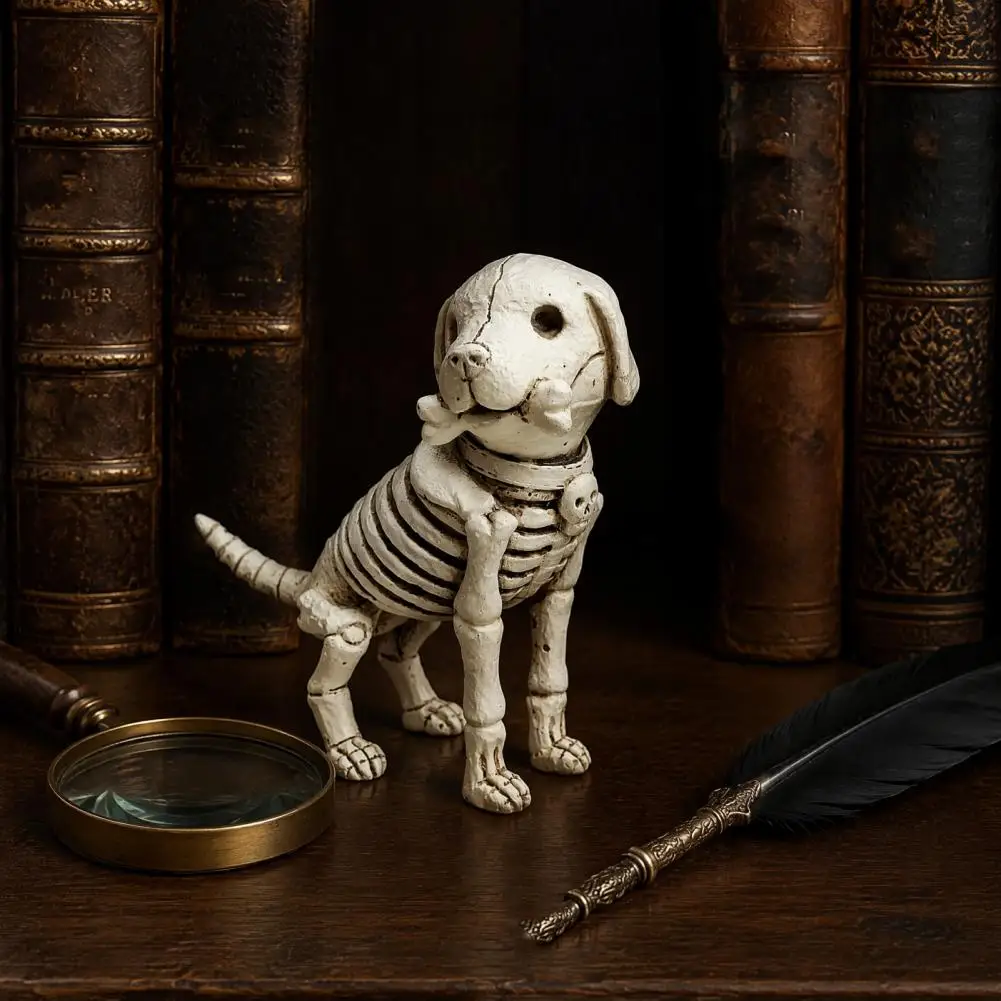 Retro Aged Skeleton Sculptures Waterproof Resin Dog Figurines Skull Puppy Resin Figurine Skeleton Dog Statue Halloween for Bars