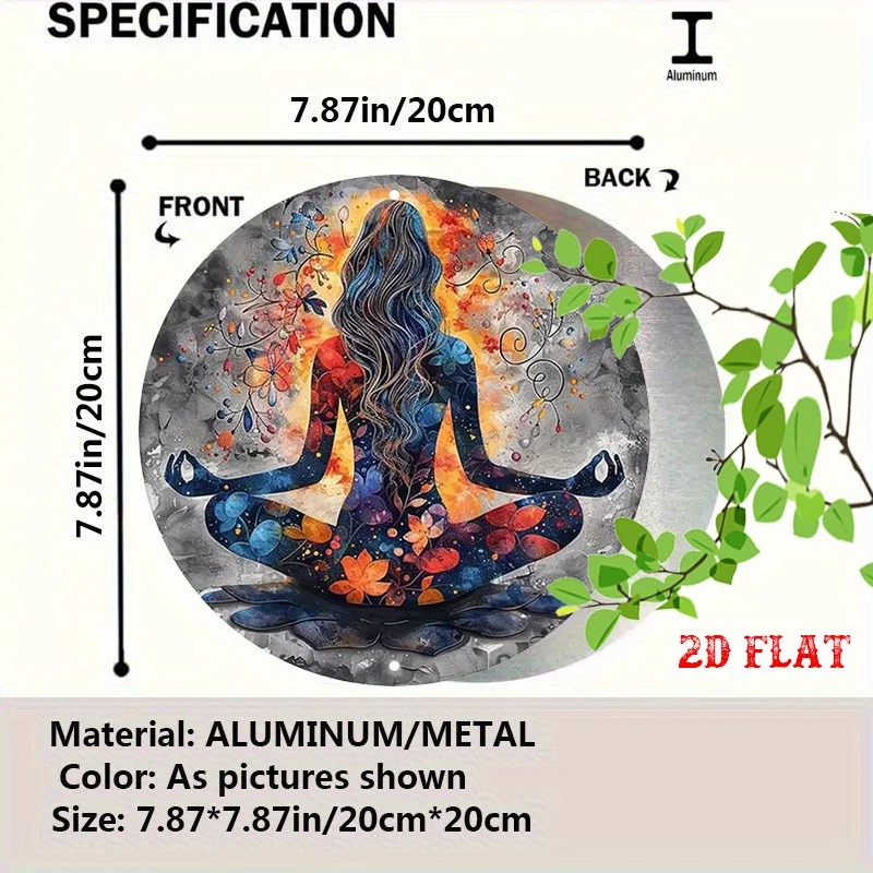 2D Flat, 1pc Yoga Meditation for Lotus Pose Metal Wall Decor - Turquoise Blue & Golden Mandala Design with Om Symbol, 7.8'' Roun