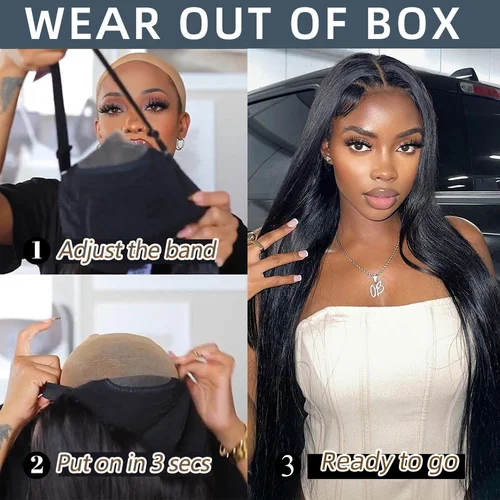 Imagen 2 del producto Pelucas Wear And Go, pelucas rectas sin pegamento, cabello humano prearrancado, precortado, peluca con malla frontal 4x4, cabello humano para mujeres principiantes