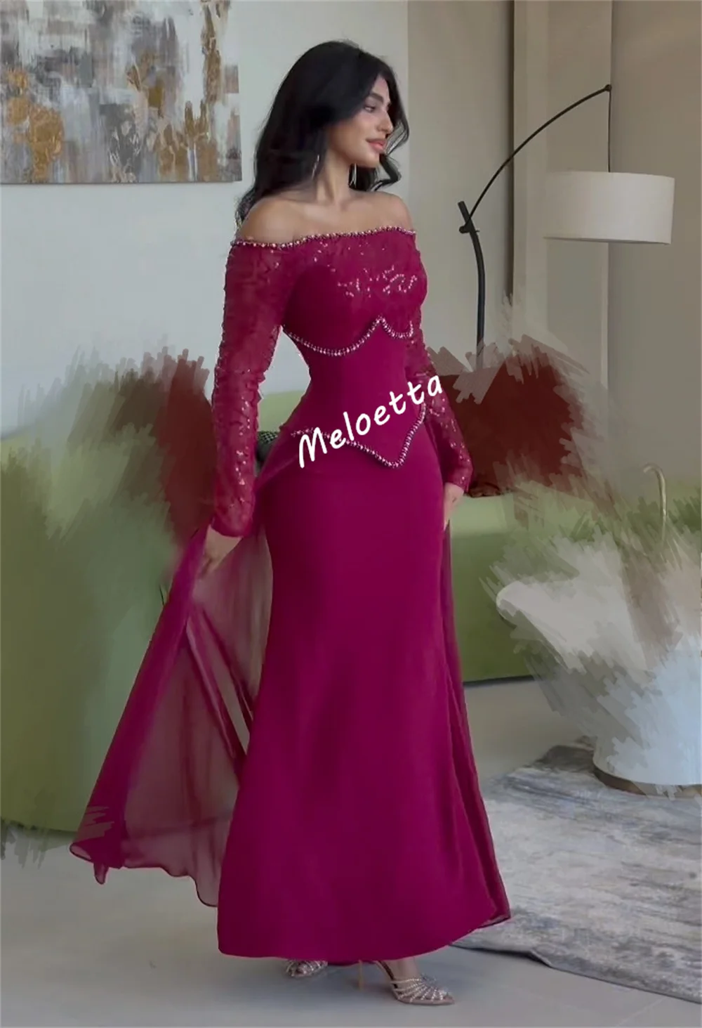 فستان سهرة مخصص لامع فساتين مناسبة مخصصة خارج الكتف فساتين البوق ميدي فستان رسمي أنيق للحفلات