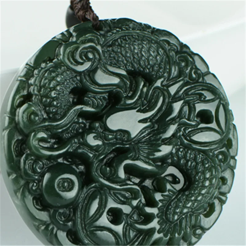 Direct Supply Natural Hetian Jade Gray Jade Dragon Pendant Men's Jade Pendant Zodiac Dragon Jade Pendant Pendant Necklace