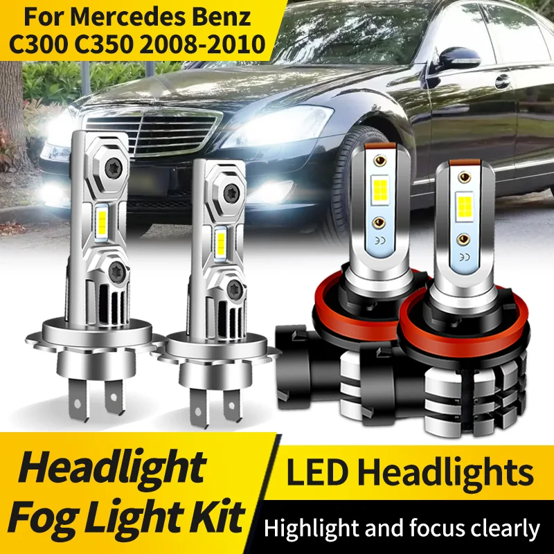 

2PCS LED Headlight Kit H11 Fog Light H7 High Low Beam 500% Super Bright 6000K White Bulbs For Mercedes Benz C300 C350 2008-2010