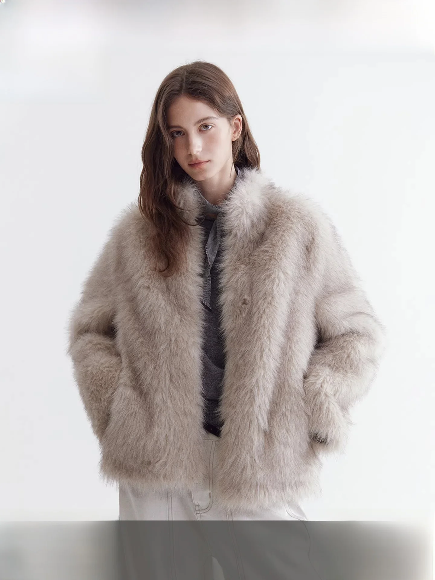 

Fano Healing Casual Collarl ort Fur Jaet Women's Eco-Friendly ort Fur And Leather Inteated Winter Outerwear