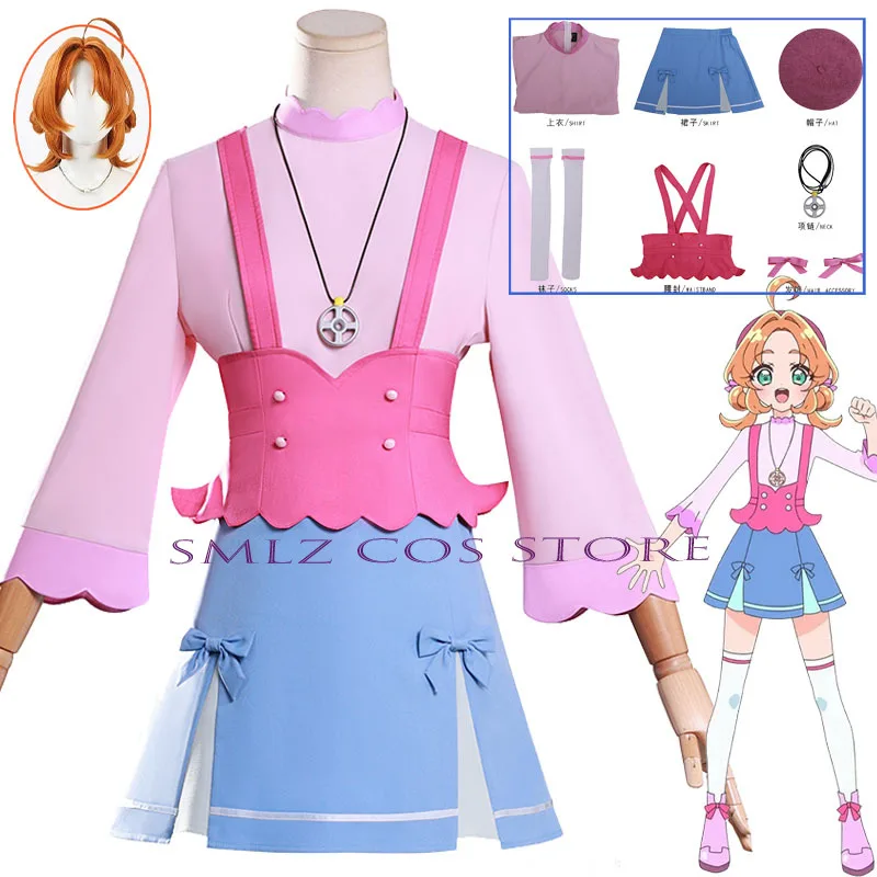 Disfraz de Cosplay de Anime Pretty Cure Akechi Anna, Conjunto de Top Rosa, Vestido de Princesa, Sombrero y Peluca, Traje de Fiesta para Mujer, Uniforme