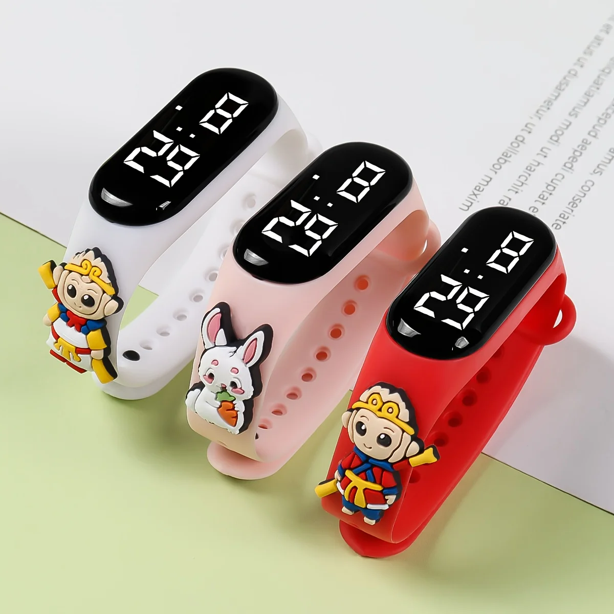 3pcs Cartoon Touch LED Watch, Rabbit & Monkey King Silicone Bracelet Watch, Stylish Wristwatch for Students