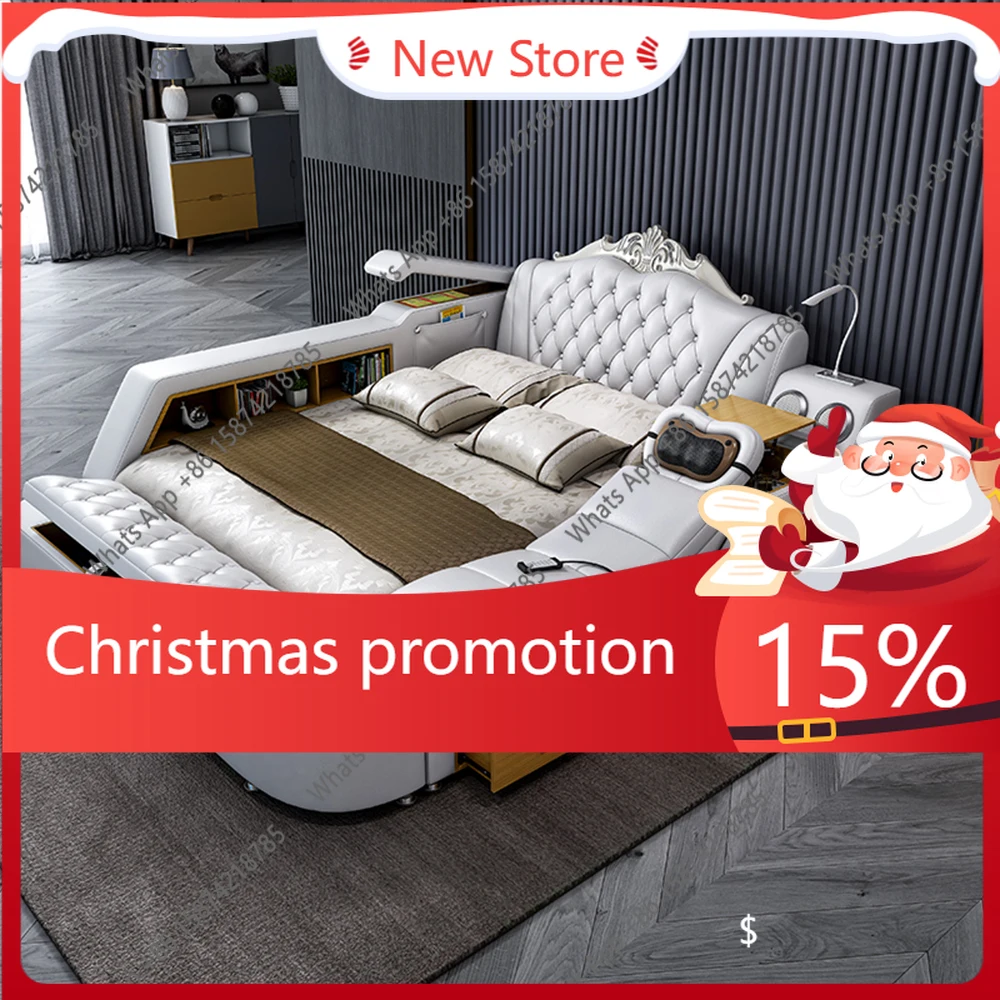 68A MANBAS Ultimate Bed Frame Tech Smart Multifunctional Bed With Genuine Leather, Massage, USB, Bluetooth Speaker, Tatami & Saf