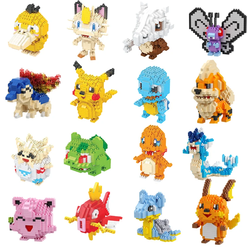 Pokemon New 60 Style Picachu Blocks Small Building Block Kawaii Cartoon Animal Mini Model Education Game Graphics Toys for Gifts