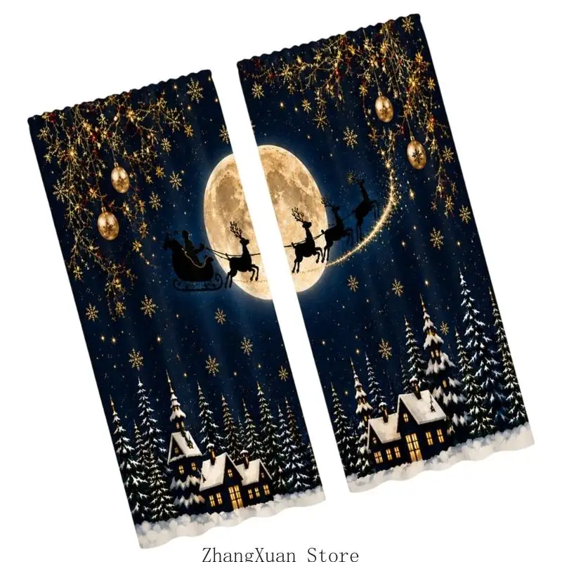 Festliches Vorhang-Set mit 2 weihnachtlichen Fensterpaneelen aus Polyester mit Sichtschutz für Arbeits- und Heimbürodekorationen – Detail 3