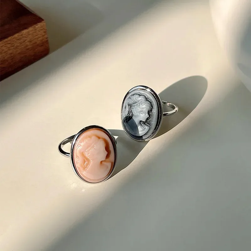 

YISON New 925 Sterling Silver Simple Oval Portrait Queen Index Finger Ring for Women Fashion Personality Open Rings Jewelry Gift