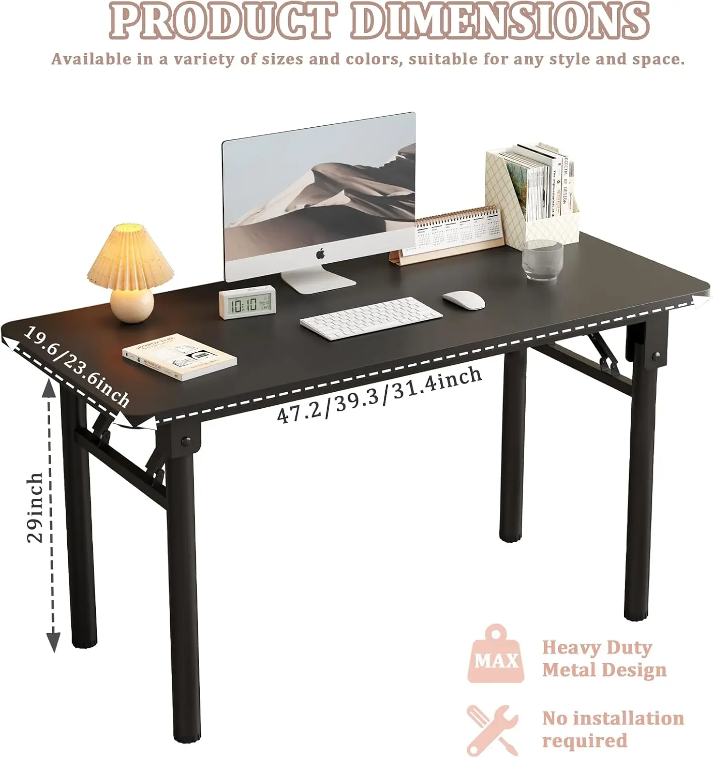 طاولة دراسة مكتب الكمبيوتر لا تتطلب التجميع، طاولة قابلة للطي لتوفير مساحة الكمبيوتر للمكتب المنزلي