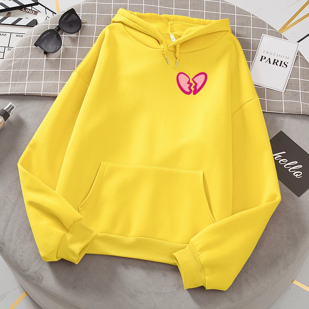 Broken Heart Printed Hoodies Women Fleece Crew Neck Warm Hooded Creative Novelty Fashion Tide Hoodie Street Harajuku Streetwears